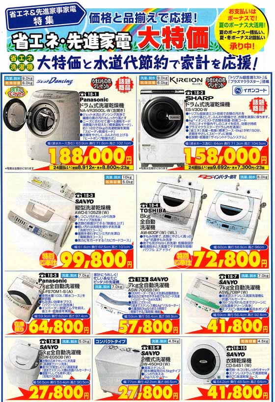 アトム電器チェーン特選カタログ 水道代節約大特価洗濯機