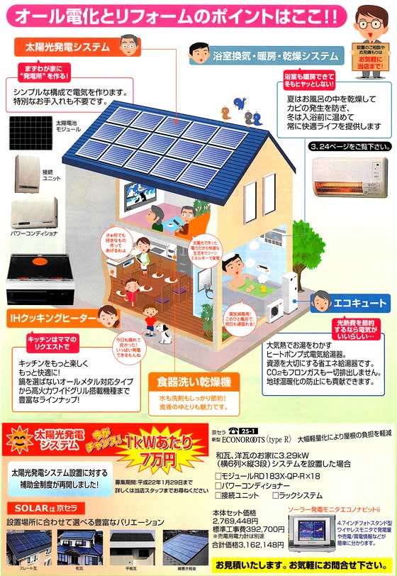 アトム電器チェーン特選カタログ オール電化のリフォームポイントと話題のソーラーシステム