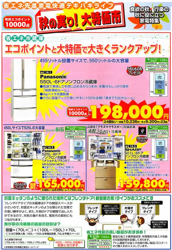 アトム電器チェーン特選カタログ エコポイントと大特価で大きくランクアップ!省エネ冷蔵庫01