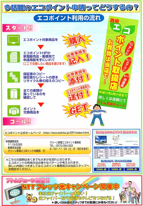 アトム電器チェーン特選カタログ エコポイント申請について
