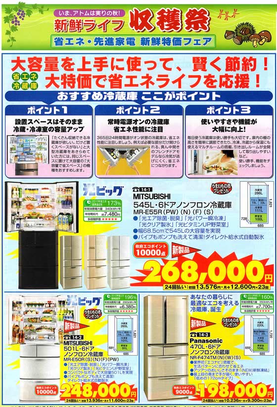 アトム電器チェーン特選カタログ 省エネ先進家電新鮮特価・冷蔵庫01
