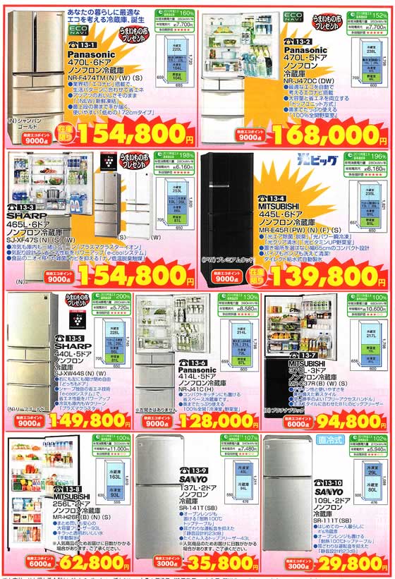 アトム電器チェーン特選カタログ 決算価格冷蔵庫フェア02